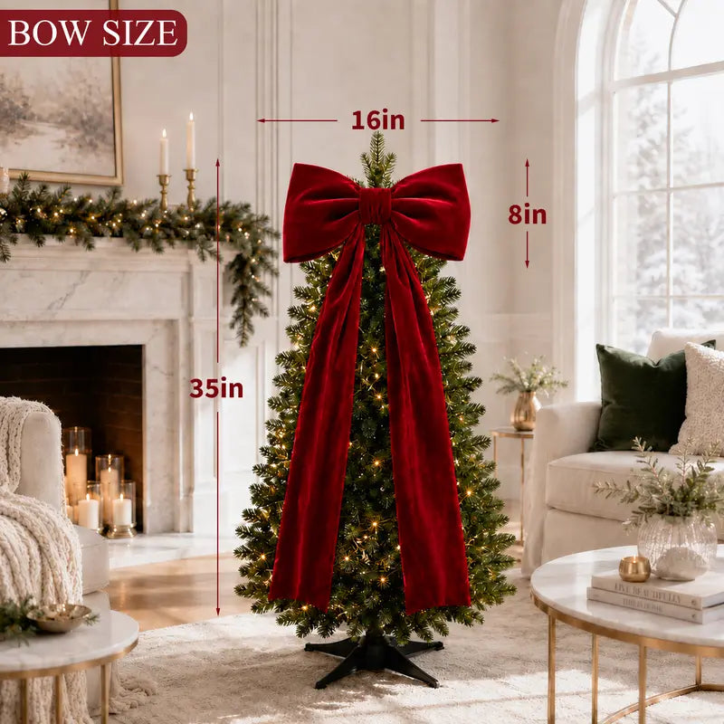 Toastmas Oversized Velvet Christmas Bow - Giant Tree Topper with Long Tails, 5 Sizes, Red, Burgundy & More Colors, for Front Door, Wreath, Mantel & Holiday Decor