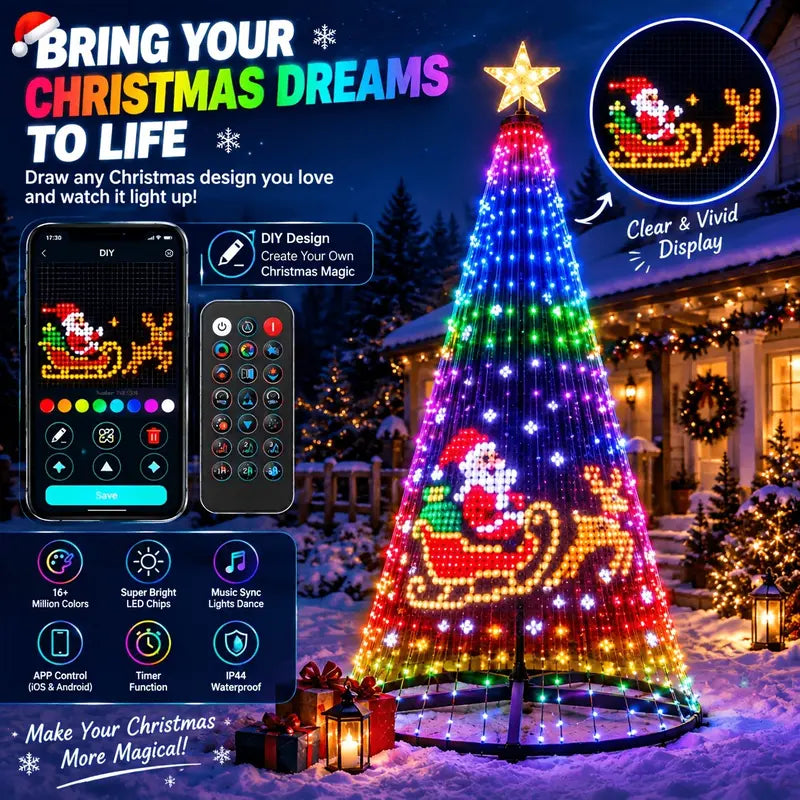 Toastmas Smart LED Christmas Tree Lights - 7 ft Treeless RGB Light Tree with App & Remote Control, 400 LEDs, 11 Modes, Music Sync, Timer, Indoor & Outdoor Holiday Decor
