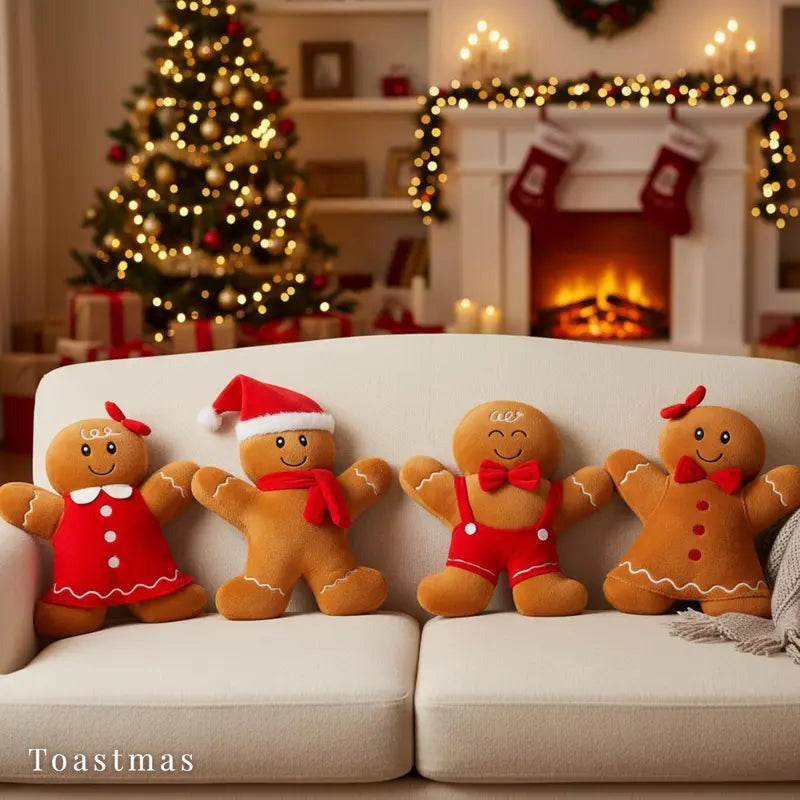 Toastmas Gingerbread Christmas Pillow Set - Plush Gingerbread Boy, Girl, House, Candy Cane & Snowflake Throw Pillows, 3, 4 or 5 Pcs, Cozy Sofa & Bed Holiday Decor, Christmas Gift