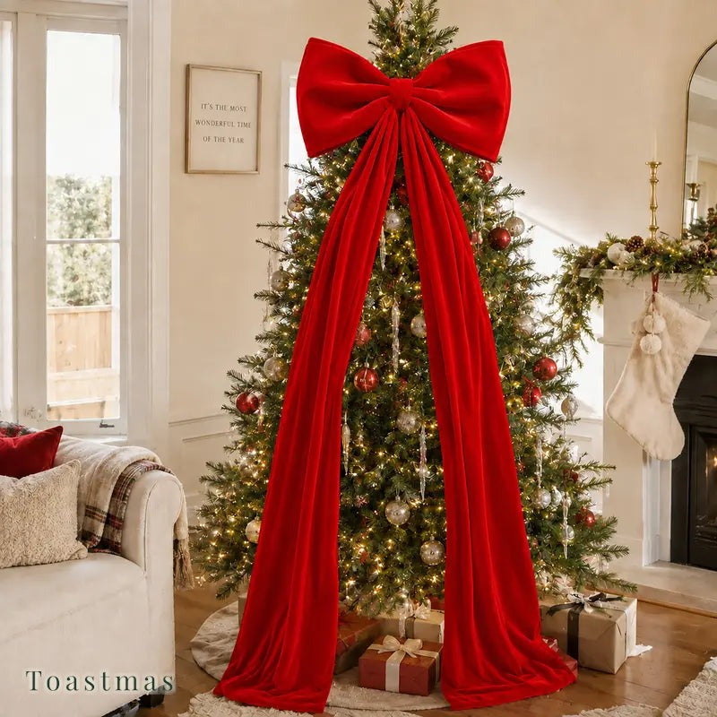 Toastmas Oversized Velvet Christmas Bow - Giant Tree Topper with Long Tails, 5 Sizes, Red, Burgundy & More Colors, for Front Door, Wreath, Mantel & Holiday Decor