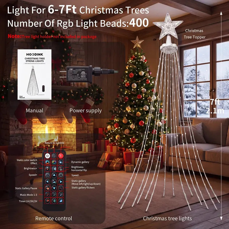 Toastmas Smart LED Christmas Tree Lights - 7 ft Treeless RGB Light Tree with App & Remote Control, 400 LEDs, 11 Modes, Music Sync, Timer, Indoor & Outdoor Holiday Decor