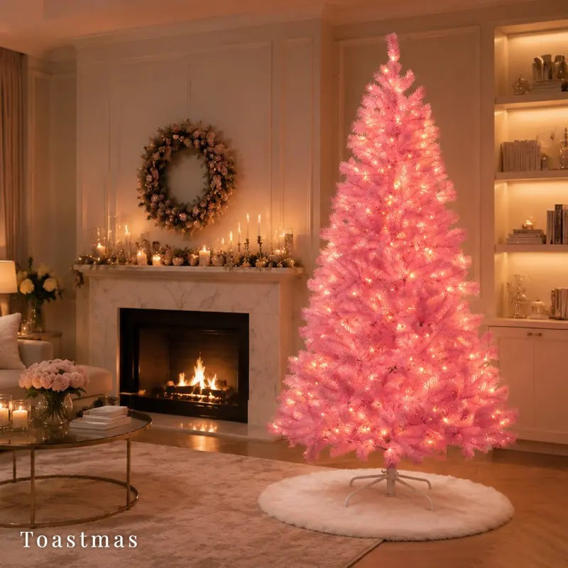 Sweetcrispy Pre-Lit Snow-Flocked Artificial Christmas Tree - LED Lighted, 250 Warm-Toned LED Lights, 8 Modes, Full Branches for Decor, Heavy Metal Foldable Stand, Christmas Room Decor, Mood Lighting, Home Holiday Supplies