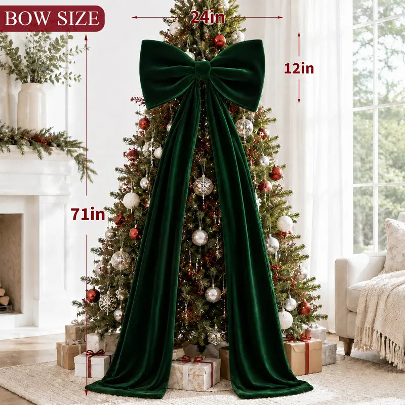Toastmas Oversized Velvet Christmas Bow - Giant Tree Topper with Long Tails, 5 Sizes, Red, Burgundy & More Colors, for Front Door, Wreath, Mantel & Holiday Decor