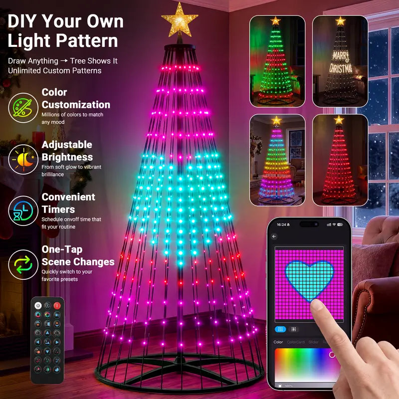 Toastmas Smart LED Christmas Tree Lights - 7 ft Treeless RGB Light Tree with App & Remote Control, 400 LEDs, 11 Modes, Music Sync, Timer, Indoor & Outdoor Holiday Decor