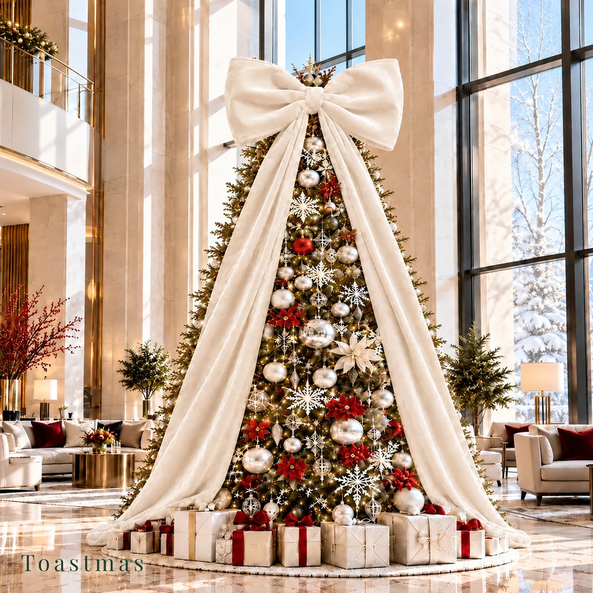 Toastmas Oversized Velvet Christmas Bow - Giant Tree Topper with Long Tails, 5 Sizes, Red, Burgundy & More Colors, for Front Door, Wreath, Mantel & Holiday Decor