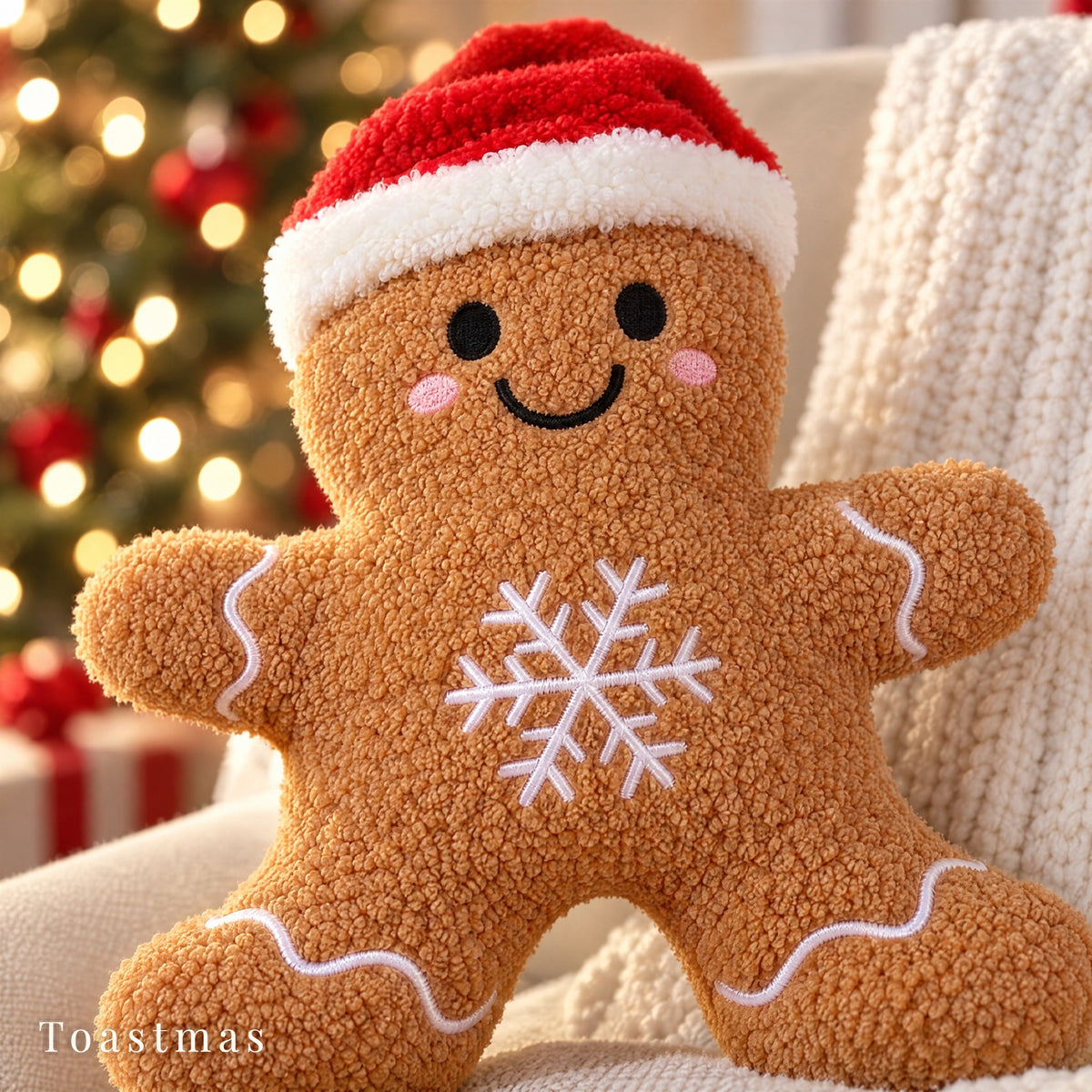 Toastmas Gingerbread Christmas Pillow Set - Plush Gingerbread Boy, Girl, House, Candy Cane & Snowflake Throw Pillows, 3, 4 or 5 Pcs, Cozy Sofa & Bed Holiday Decor, Christmas Gift