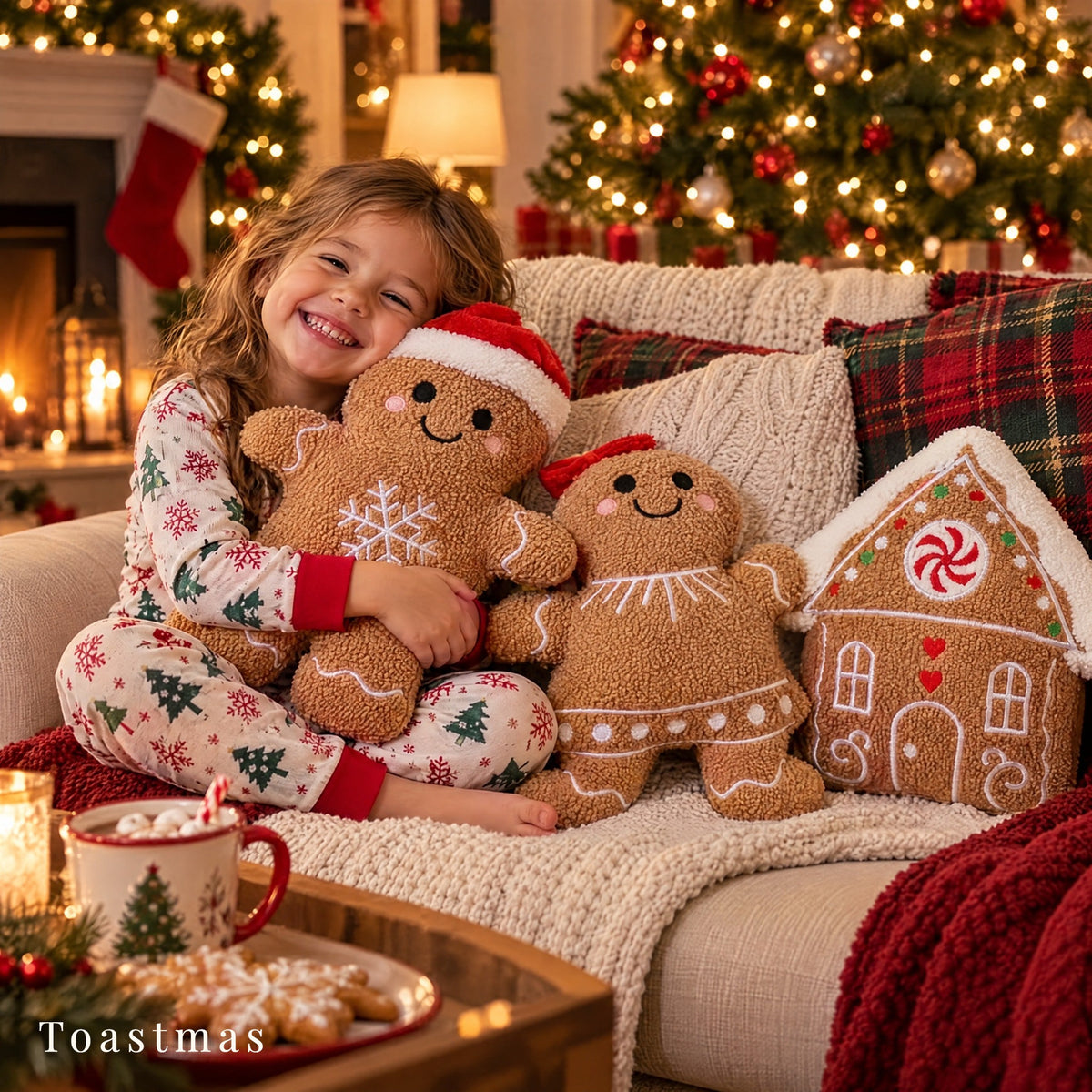 Toastmas Gingerbread Christmas Pillow Set - Plush Gingerbread Boy, Girl, House, Candy Cane & Snowflake Throw Pillows, 3, 4 or 5 Pcs, Cozy Sofa & Bed Holiday Decor, Christmas Gift