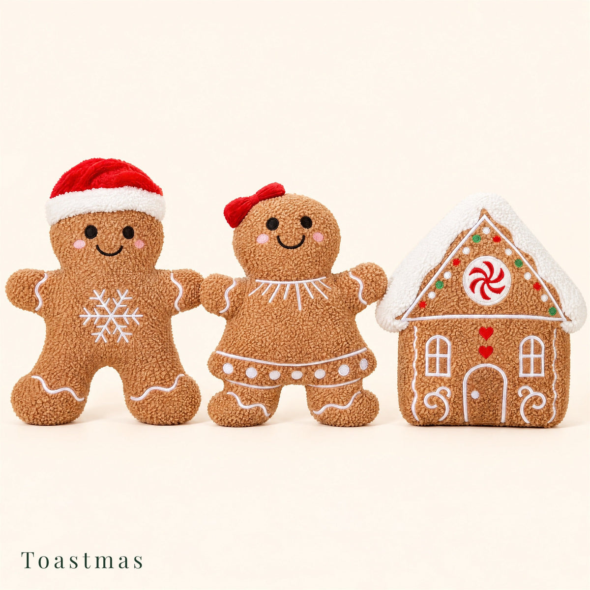 Toastmas Gingerbread Christmas Pillow Set - Plush Gingerbread Boy, Girl, House, Candy Cane & Snowflake Throw Pillows, 3, 4 or 5 Pcs, Cozy Sofa & Bed Holiday Decor, Christmas Gift