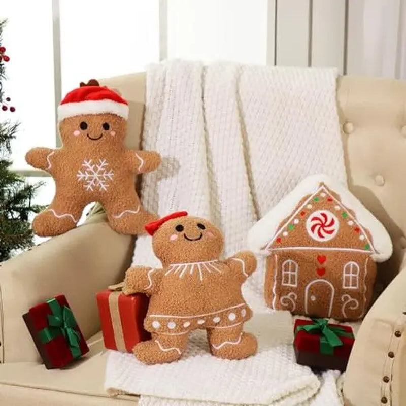 Toastmas Gingerbread Christmas Pillow Set - Plush Gingerbread Boy, Girl, House, Candy Cane & Snowflake Throw Pillows, 3, 4 or 5 Pcs, Cozy Sofa & Bed Holiday Decor, Christmas Gift