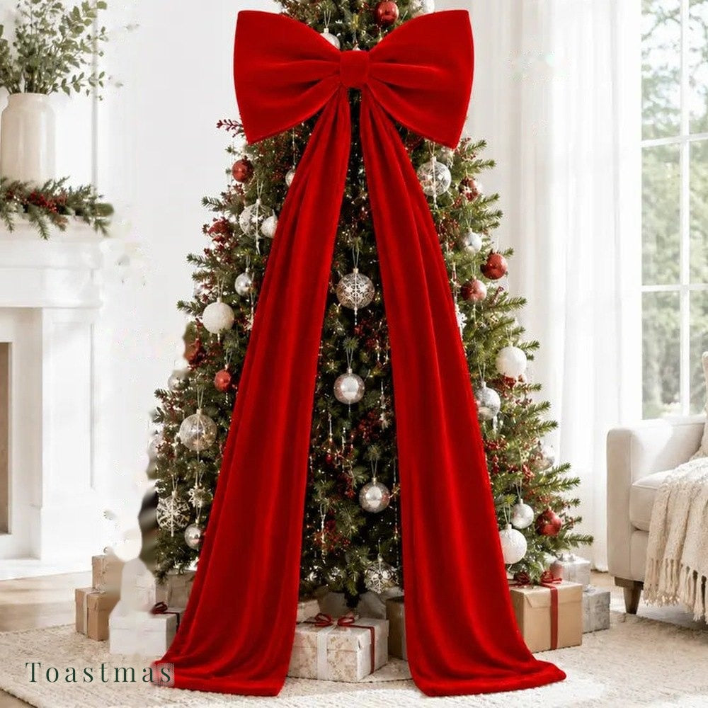 Toastmas Oversized Velvet Christmas Bow - Giant Tree Topper with Long Tails, 5 Sizes, Red, Burgundy & More Colors, for Front Door, Wreath, Mantel & Holiday Decor