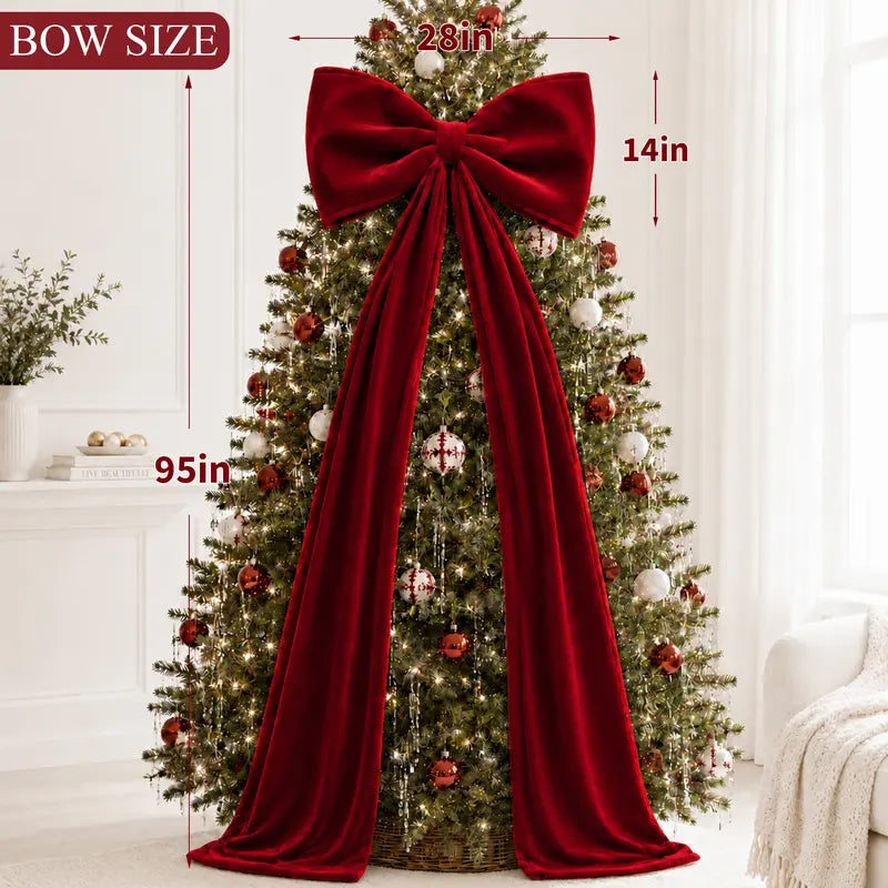 Toastmas Oversized Velvet Christmas Bow - Giant Tree Topper with Long Tails, 5 Sizes, Red, Burgundy & More Colors, for Front Door, Wreath, Mantel & Holiday Decor