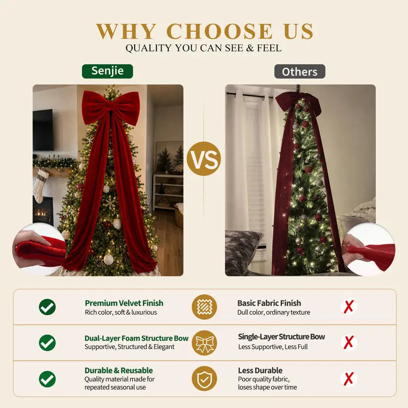 Toastmas Oversized Velvet Christmas Bow - Giant Tree Topper with Long Tails, 5 Sizes, Red, Burgundy & More Colors, for Front Door, Wreath, Mantel & Holiday Decor