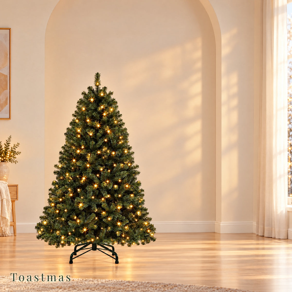 Toastmas Pre-Lit Christmas Tree with Remote & Magic Wand - 4.5 to 11 ft, Warm White & Multicolor LEDs, 11 Light Modes, Snow Flocked, Green & Pine Cone Styles, Easy Assembly