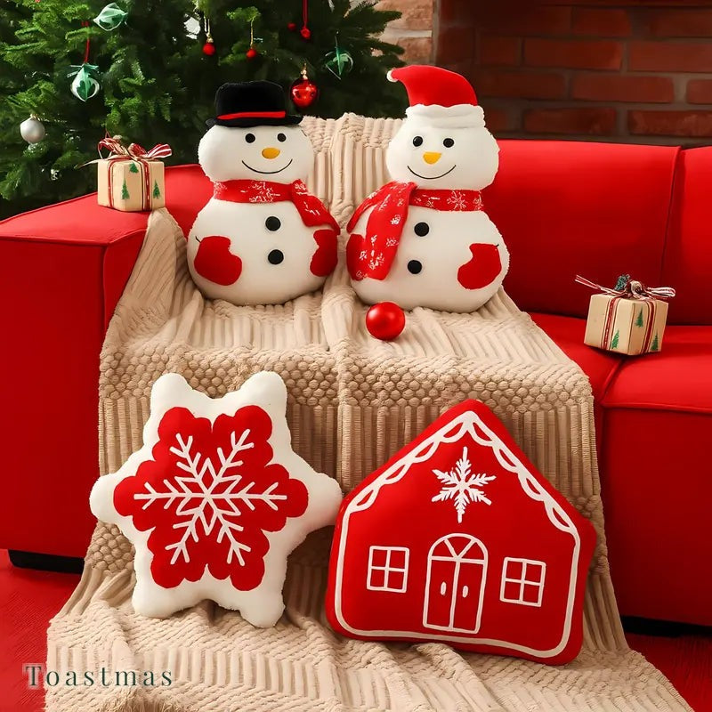 Toastmas Gingerbread Christmas Pillow Set - Plush Gingerbread Boy, Girl, House, Candy Cane & Snowflake Throw Pillows, 3, 4 or 5 Pcs, Cozy Sofa & Bed Holiday Decor, Christmas Gift