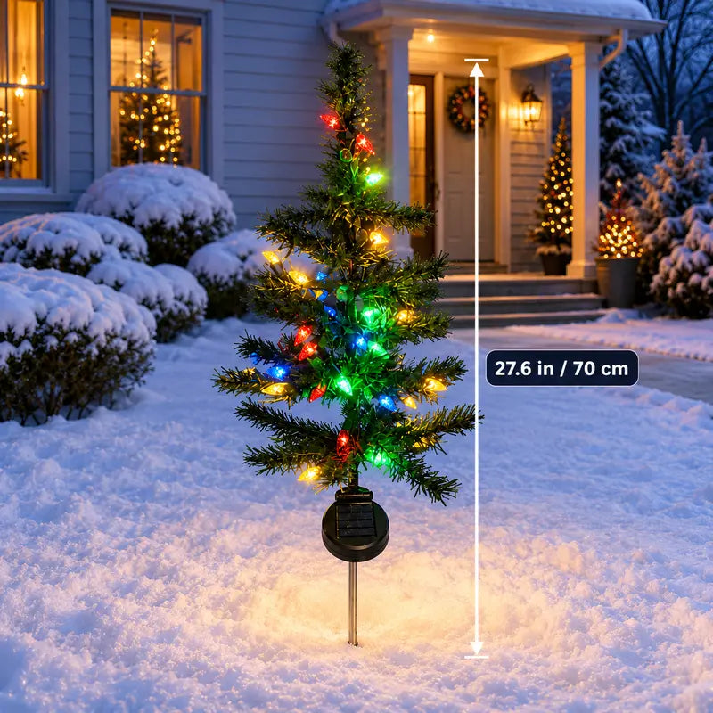 Toastmas Solar Christmas Tree Pathway Lights - Set of 3 or 4, Multicolor LED Mini Trees, Auto On/Off Light Sensor, Waterproof Outdoor Garden, Yard & Walkway Decor