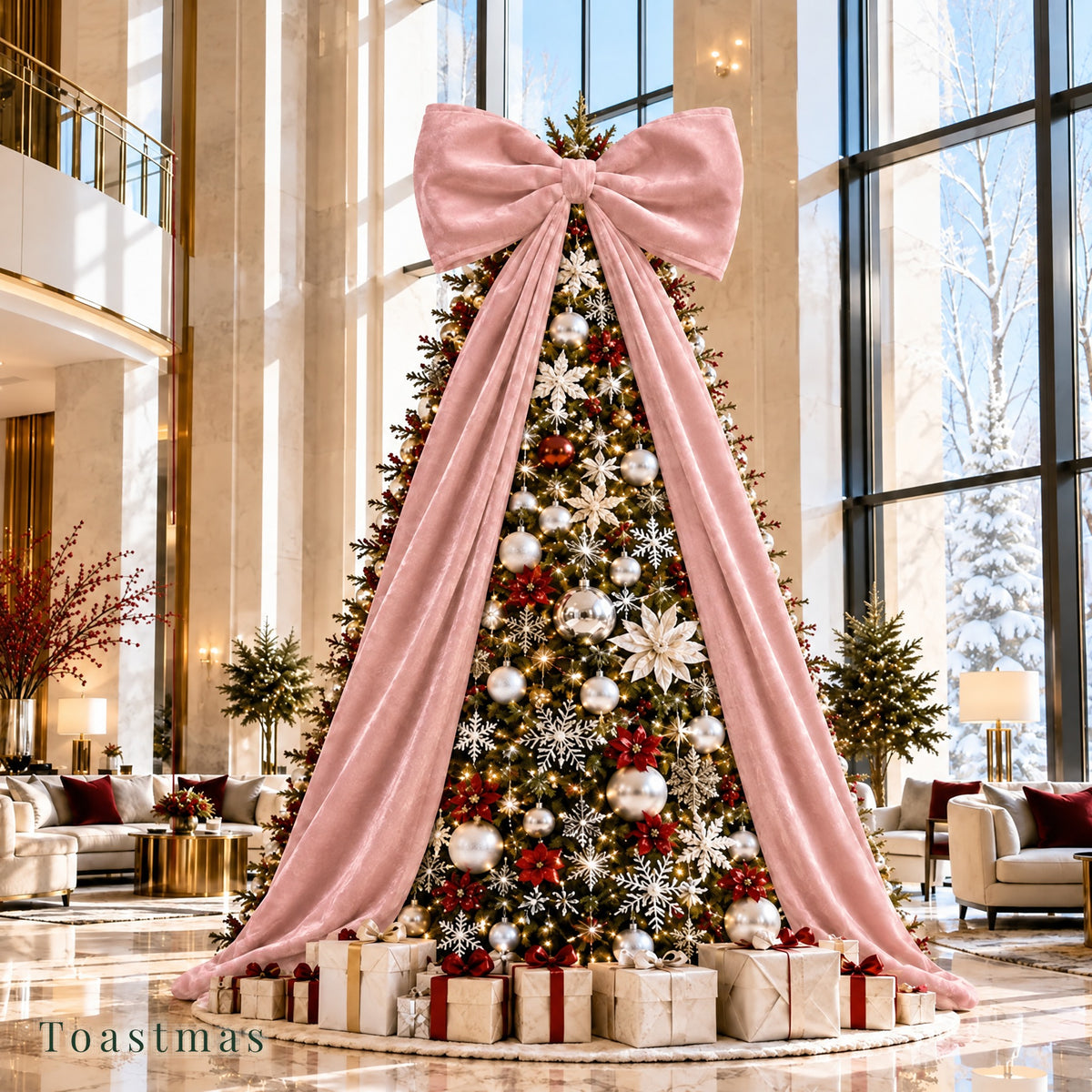 Toastmas Oversized Velvet Christmas Bow - Giant Tree Topper with Long Tails, 5 Sizes, Red, Burgundy & More Colors, for Front Door, Wreath, Mantel & Holiday Decor