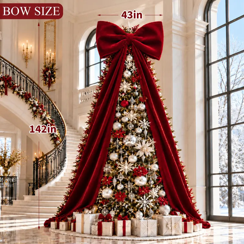 Toastmas Oversized Velvet Christmas Bow - Giant Tree Topper with Long Tails, 5 Sizes, Red, Burgundy & More Colors, for Front Door, Wreath, Mantel & Holiday Decor