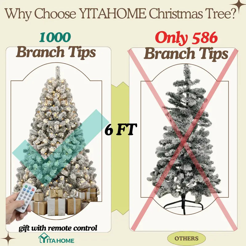 Toastmas Pre-Lit Christmas Tree with Remote & Magic Wand - 4.5 to 11 ft, Warm White & Multicolor LEDs, 11 Light Modes, Snow Flocked, Green & Pine Cone Styles, Easy Assembly