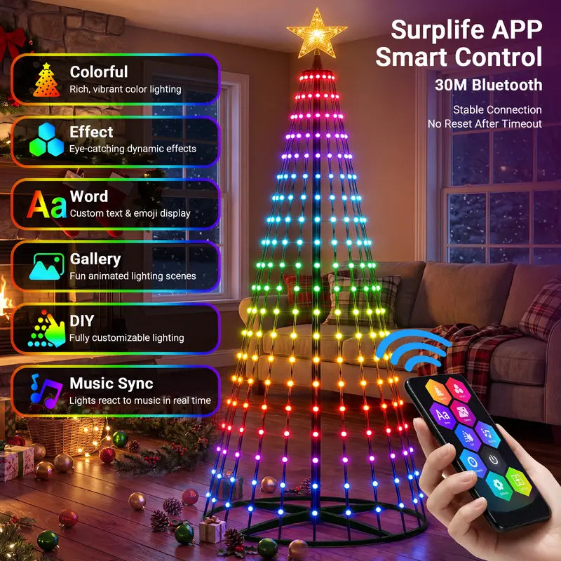 Toastmas Smart LED Christmas Tree Lights - 7 ft Treeless RGB Light Tree with App & Remote Control, 400 LEDs, 11 Modes, Music Sync, Timer, Indoor & Outdoor Holiday Decor