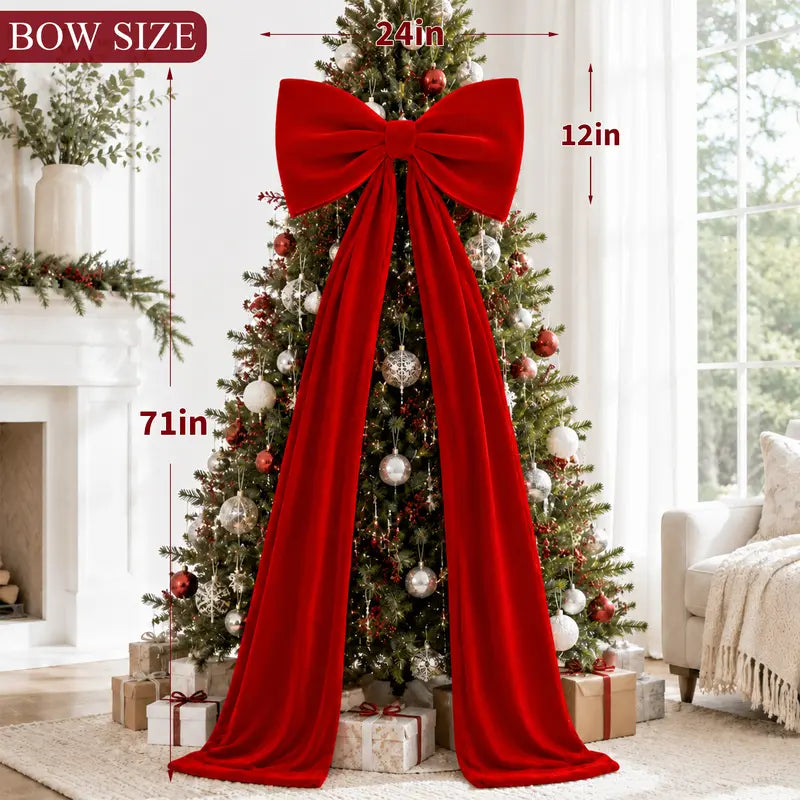 Toastmas Oversized Velvet Christmas Bow - Giant Tree Topper with Long Tails, 5 Sizes, Red, Burgundy & More Colors, for Front Door, Wreath, Mantel & Holiday Decor