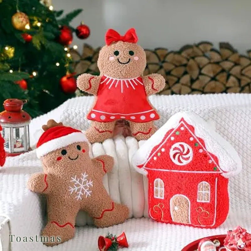Toastmas Gingerbread Christmas Pillow Set - Plush Gingerbread Boy, Girl, House, Candy Cane & Snowflake Throw Pillows, 3, 4 or 5 Pcs, Cozy Sofa & Bed Holiday Decor, Christmas Gift