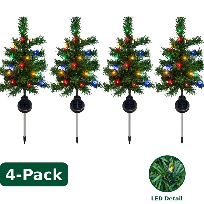 Toastmas Solar Christmas Tree Pathway Lights - Set of 3 or 4, Multicolor LED Mini Trees, Auto On/Off Light Sensor, Waterproof Outdoor Garden, Yard & Walkway Decor