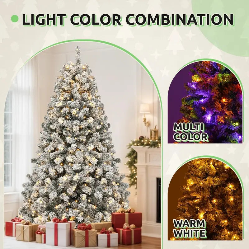 Toastmas Pre-Lit Christmas Tree with Remote & Magic Wand - 4.5 to 11 ft, Warm White & Multicolor LEDs, 11 Light Modes, Snow Flocked, Green & Pine Cone Styles, Easy Assembly