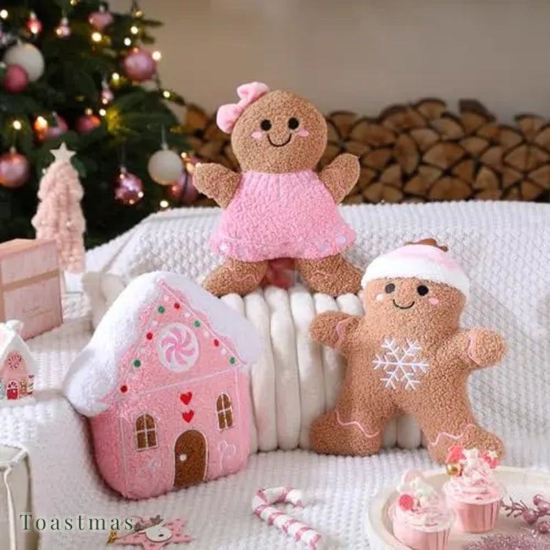 Toastmas Gingerbread Christmas Pillow Set - Plush Gingerbread Boy, Girl, House, Candy Cane & Snowflake Throw Pillows, 3, 4 or 5 Pcs, Cozy Sofa & Bed Holiday Decor, Christmas Gift
