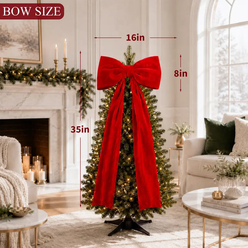 Toastmas Oversized Velvet Christmas Bow - Giant Tree Topper with Long Tails, 5 Sizes, Red, Burgundy & More Colors, for Front Door, Wreath, Mantel & Holiday Decor
