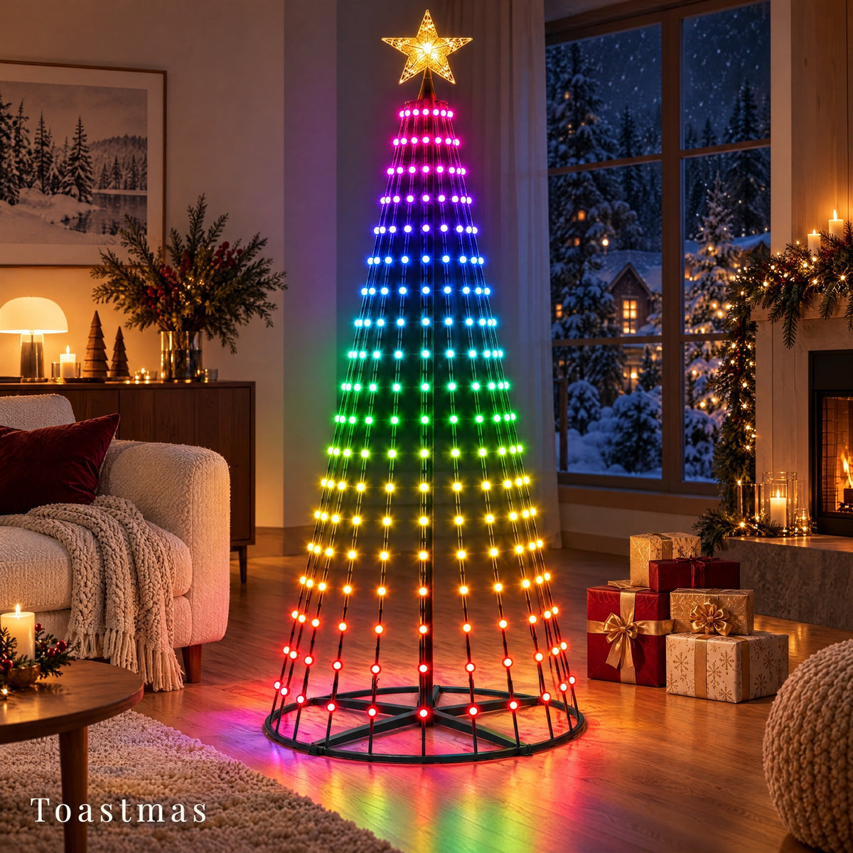 Toastmas Smart LED Christmas Tree Lights - 7 ft Treeless RGB Light Tree with App & Remote Control, 400 LEDs, 11 Modes, Music Sync, Timer, Indoor & Outdoor Holiday Decor