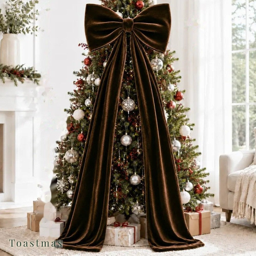 Toastmas Oversized Velvet Christmas Bow - Giant Tree Topper with Long Tails, 5 Sizes, Red, Burgundy & More Colors, for Front Door, Wreath, Mantel & Holiday Decor