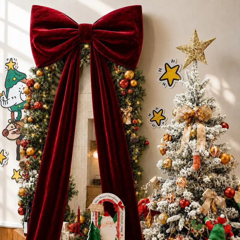 Toastmas Oversized Velvet Christmas Bow - Giant Tree Topper with Long Tails, 5 Sizes, Red, Burgundy & More Colors, for Front Door, Wreath, Mantel & Holiday Decor