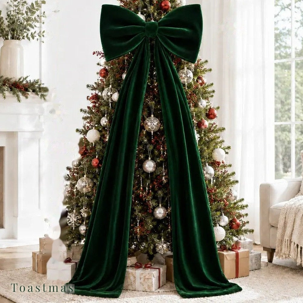 Toastmas Oversized Velvet Christmas Bow - Giant Tree Topper with Long Tails, 5 Sizes, Red, Burgundy & More Colors, for Front Door, Wreath, Mantel & Holiday Decor