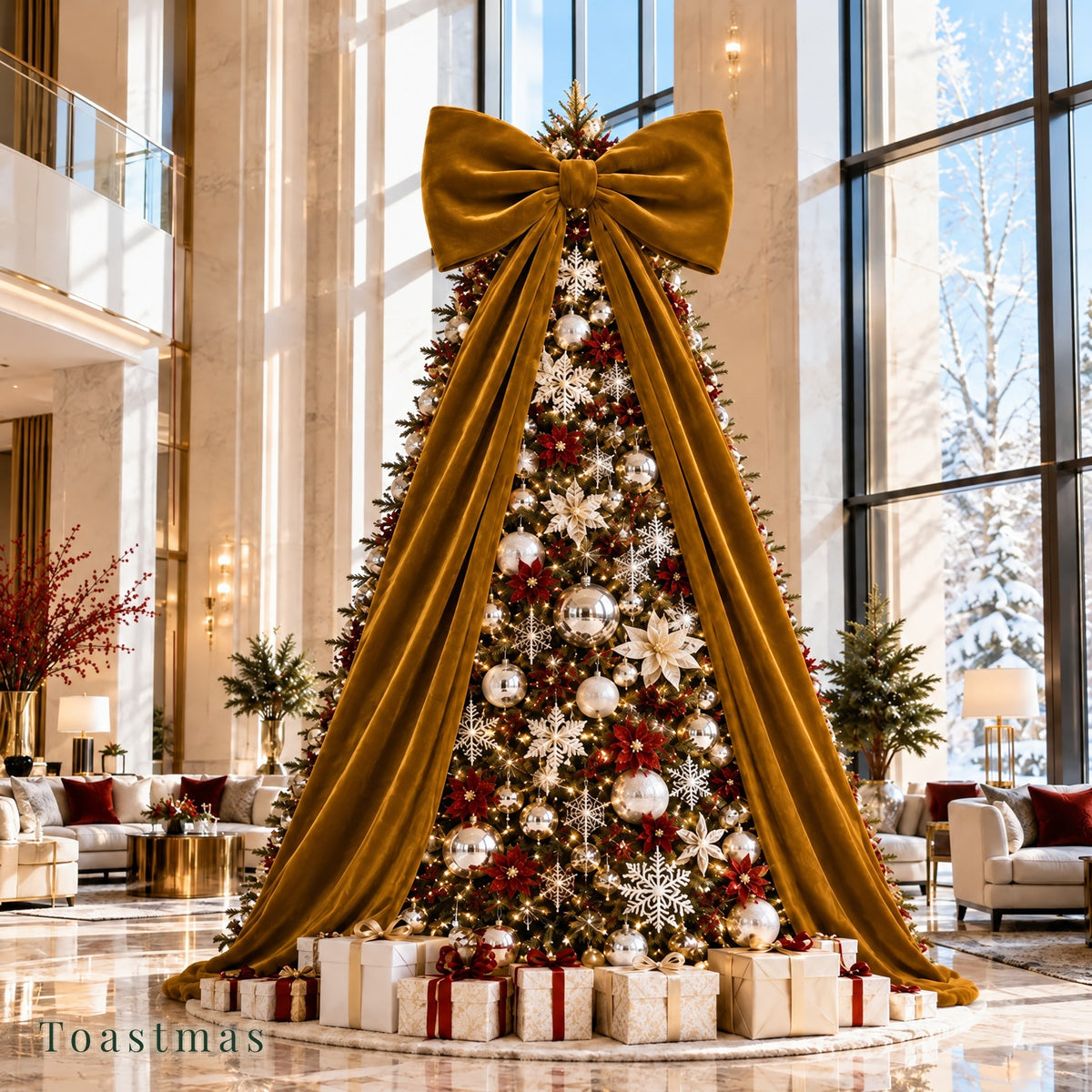 Toastmas Oversized Velvet Christmas Bow - Giant Tree Topper with Long Tails, 5 Sizes, Red, Burgundy & More Colors, for Front Door, Wreath, Mantel & Holiday Decor