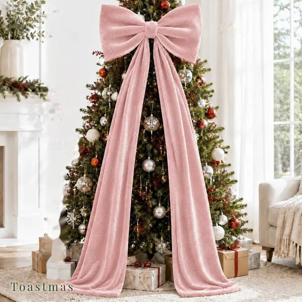 Toastmas Oversized Velvet Christmas Bow - Giant Tree Topper with Long Tails, 5 Sizes, Red, Burgundy & More Colors, for Front Door, Wreath, Mantel & Holiday Decor