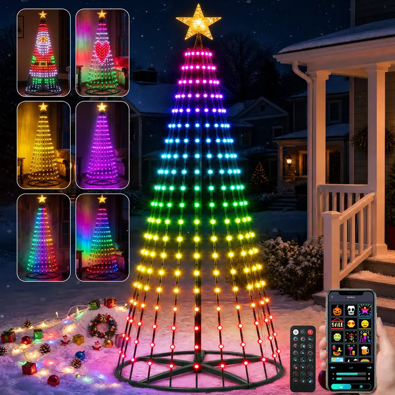 Toastmas Smart LED Christmas Tree Lights - 7 ft Treeless RGB Light Tree with App & Remote Control, 400 LEDs, 11 Modes, Music Sync, Timer, Indoor & Outdoor Holiday Decor