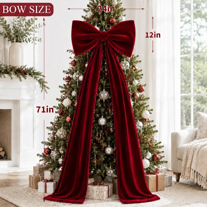 Toastmas Oversized Velvet Christmas Bow - Giant Tree Topper with Long Tails, 5 Sizes, Red, Burgundy & More Colors, for Front Door, Wreath, Mantel & Holiday Decor