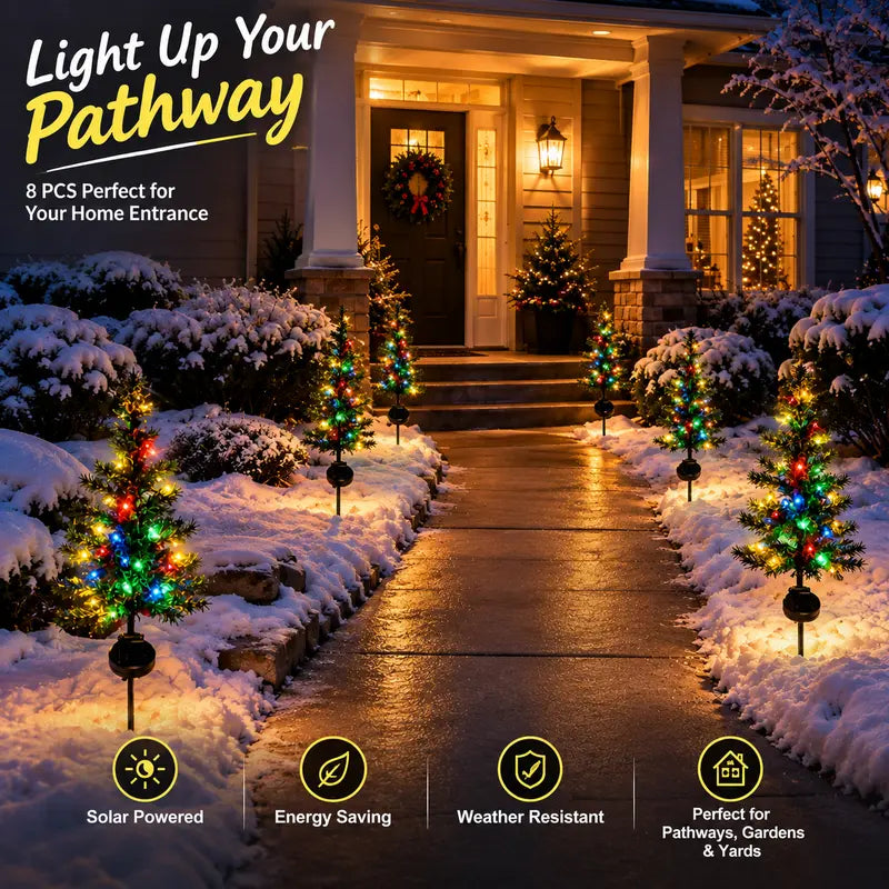 Toastmas Solar Christmas Tree Pathway Lights - Set of 3 or 4, Multicolor LED Mini Trees, Auto On/Off Light Sensor, Waterproof Outdoor Garden, Yard & Walkway Decor