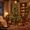 Toastmas Pre-Lit Snow-Flocked Artificial Christmas Tree - LED Lighted, 250 Warm-Toned LED Lights, 8 Modes, Full Branches for Decor, Heavy Metal Foldable Stand, Christmas Room Decor, Mood Lighting, Home Holiday Supplies
