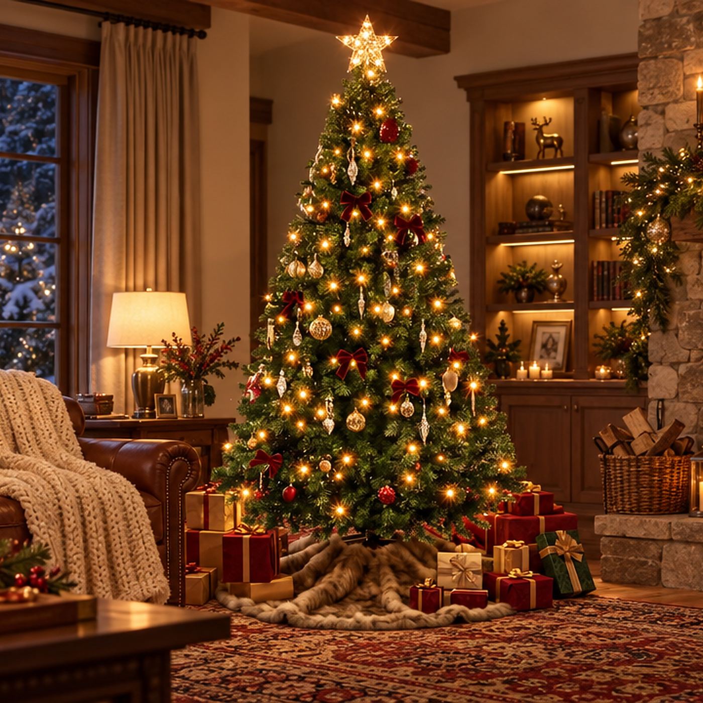 Toastmas tree in a decorated living room